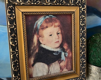 Portrait of a Girl in a Blue Ribbon Renoir Repro Famous Masters on Canvas by W.S.P. International Print -Florentine Style Gold Ornate Frame