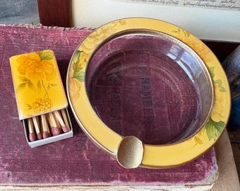 Vintage Bucklers Fifth Avenue Brass Ashtray Set | Floral Matchbox Holder