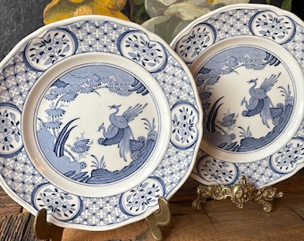 Set of 2 Antique Furnivals Old Chelsea Plate – English Chinoiserie Transferware, 8.75"