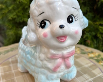 Vintage Rubens Originals Anthropomorphic Ceramic Lamb Planter Kitschy Light Blue Pink- Succulents