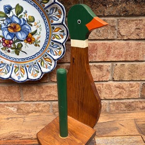 Portarotolo di carta da cucina in legno fatto a mano in stile vintage a forma di anatra selvatica, stile folk, decorazione rustica per cucina in stile fattoria, accento unico per cucina in stile cottagecore a forma di anatra