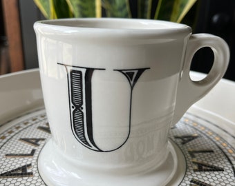 Retro Vintage NEW condition Anthropologie ‘U’ Monogram Mug - Large 16oz Shaving Cup Style Handle and Base - Perfect for Coffee or Tea .