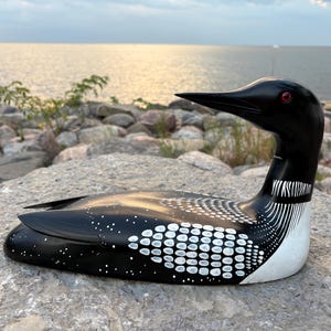 XL Wooden Loon – Hand Carved Painted Bird – Artist Signed M.& A Rack, Rustic Cabin, Lake House, Cottage Décor, Wildlife Gift- Made in Canada