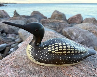 Vintage Hand-Carved and Hand Painted Wooden Loon – Signed Gary Boyd Canadian Folk Art Cabin Decor