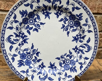 Antyczny talerz obiadowy Wedgwood Indiana: wiktoriański niebieski, kwiatowy wystrój