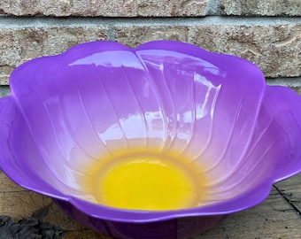 Vintage Skye McGhie Porcelain Easter Spring Decor Serving Bowl: Purple Yellow Ombre Flower
