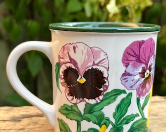 Vintage 1991 Pansies Mug – Potpourri Press Floral Coffee Cup (10 oz)