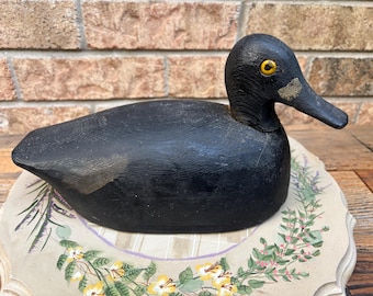 Handmade Wooden Black Duck Sculpture: Rustic Cabin Decor, Cottage Core Duck Decoy