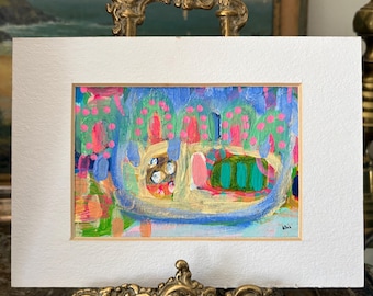 オリジナル抽象画：カラフルなボヘミアン風ウォールアート（7x5インチ マット仕上げ）