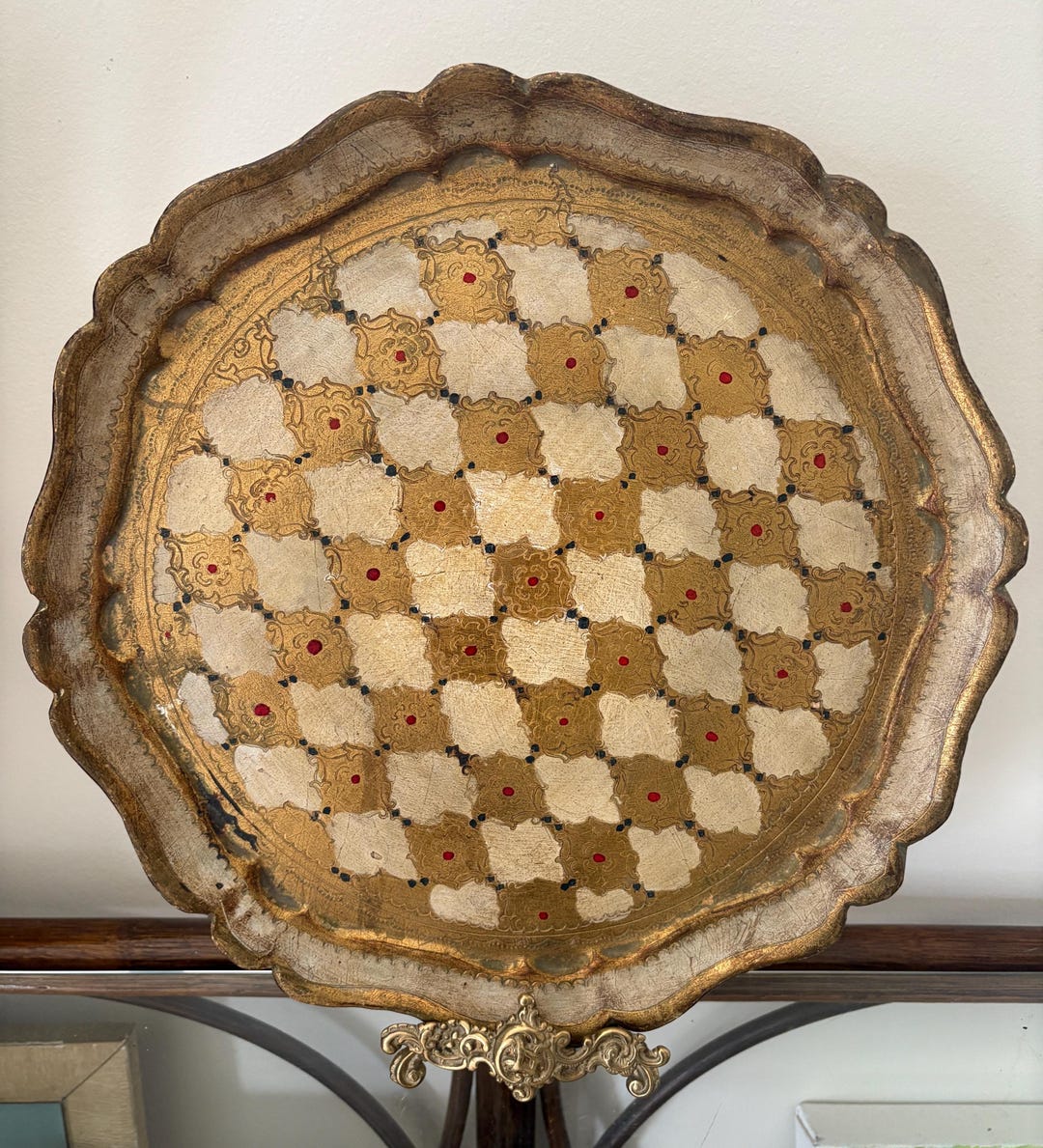 Vintage Florentine Gilt Wood Tray – Hand Painted Gold Cream Scalloped ...