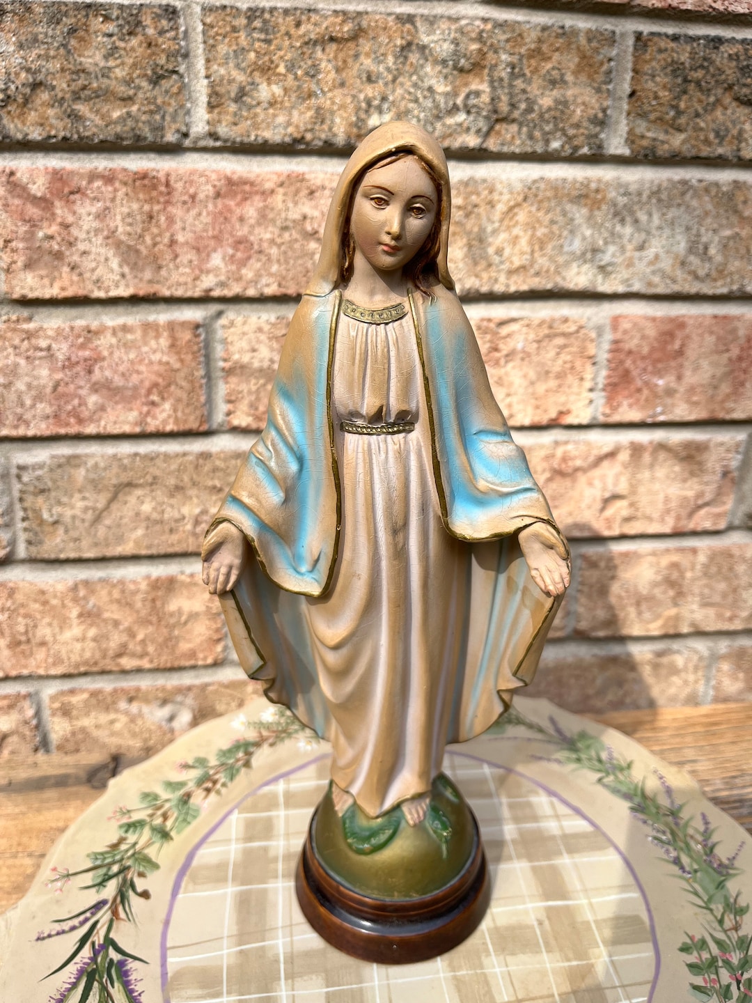 Vintage Italian Virgin Mary Holy Statue Stepping on Serpent Religious