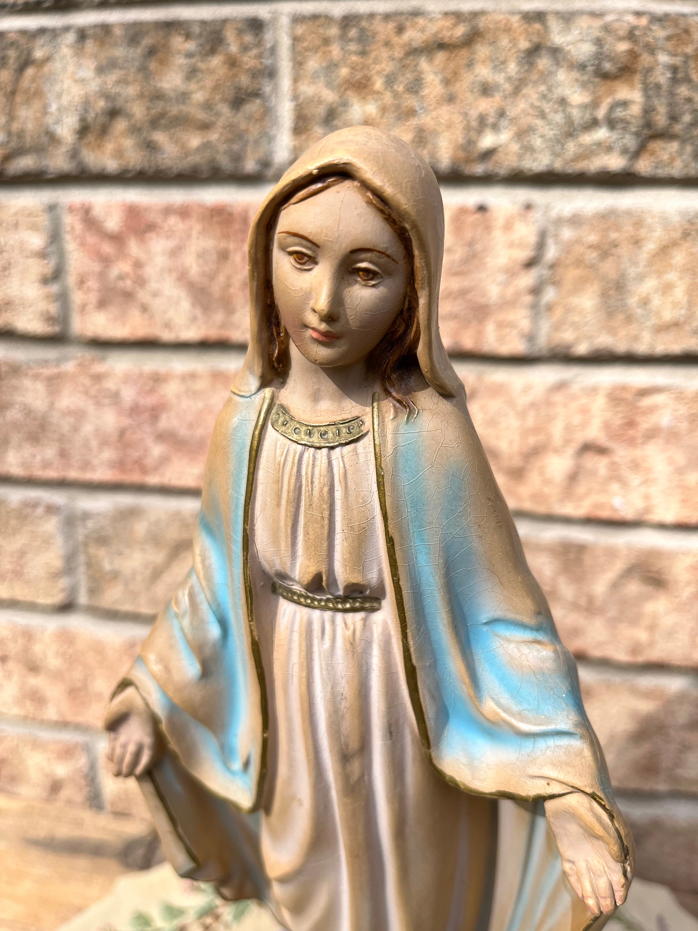 Vintage Italian Virgin Mary Holy Statue Stepping on Serpent Religious