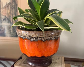 Vintage West German Scheurich Orange Lava Studio Pottery  Planter – Mid Century Flowerpot