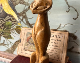 Vintage Mid-Century Wooden Siamese Cat Sculpture - 8" Tall- 1960 Light Wood Cat Figurine