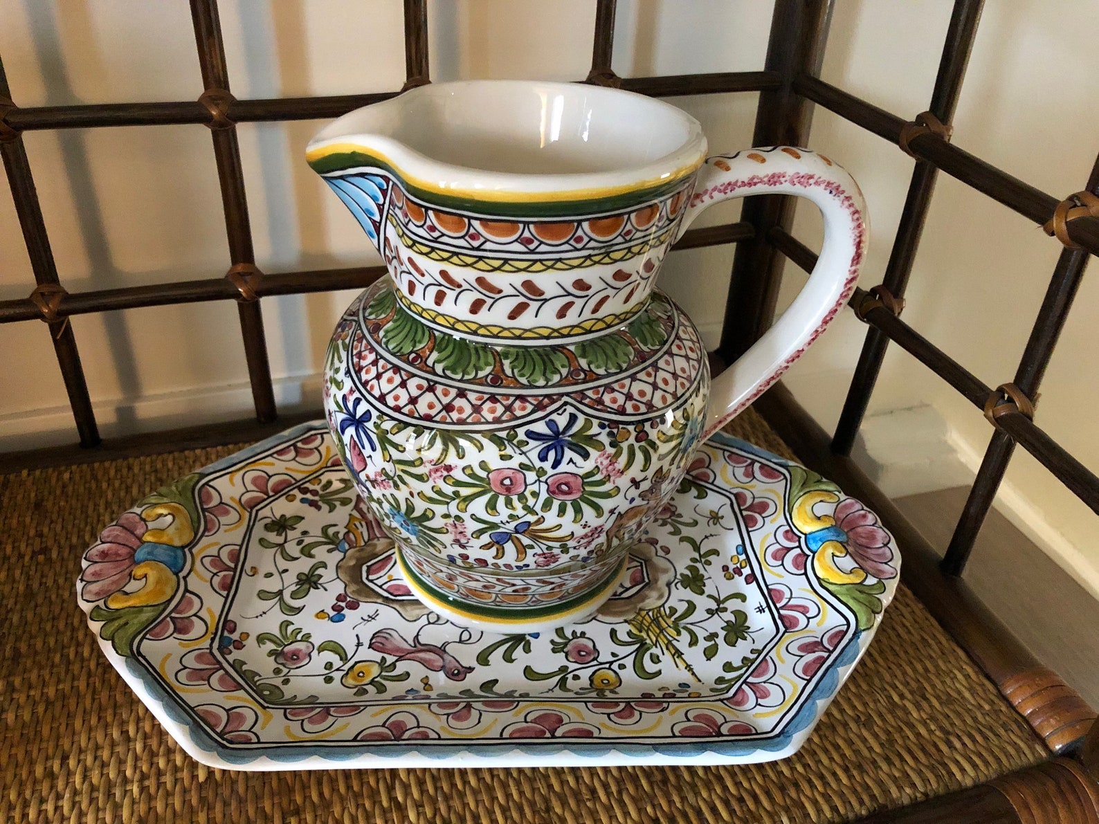 Vintage Coimbra Pottery portuguese Hand Painted Vase Pitcher Etsy