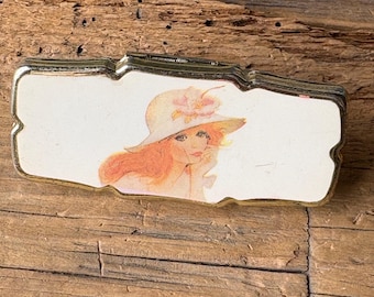 Vintage Finger Compact Mirror | Redhead Portrait, Lipstick Holder