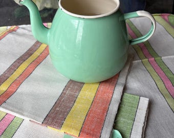 Vintage Striped Linen Cotton Tea Towels | Set of 3 Duralin (New Old Stock)