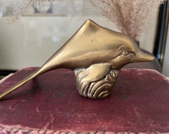 Vintage Solid Brass Dolphin Figurine - Brass Dolphin Paperweight or Bookend - Brass Animal Decor