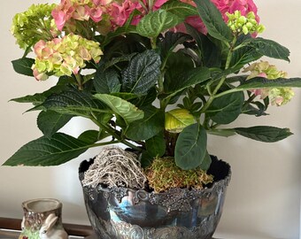 Vintage Silverplate Urn Planter | Sheffield Reproduction Cachepot with Floral Frog Insert