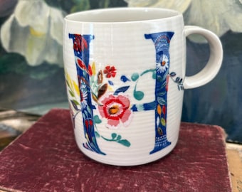 Anthropologie Floral Monogram Mug, Letter H, Starla Halfmann Design