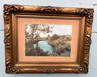 Vintage Original Hand Coloured Photograph Annapolis River in Nova Scotia in Solid Wood Hand Crafted Frame, Hand Tinted Photograph Landscape