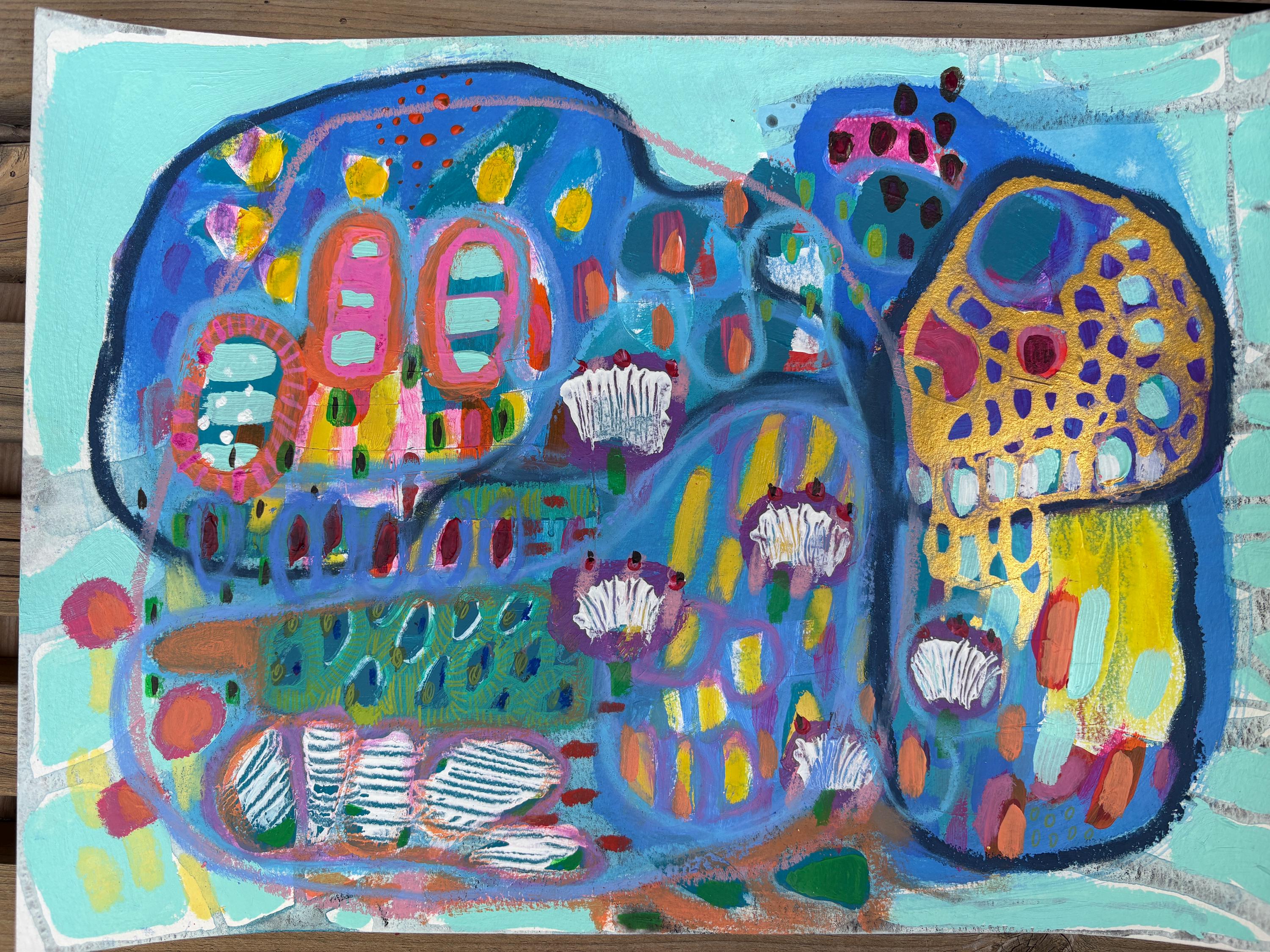 ミクストメディアオリジナル新作抽象画（紙に11フィート×15インチ