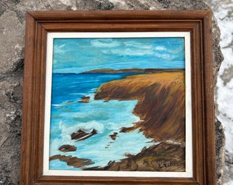 Vintage Original Acrylgemälde Küstenlandschaft - gerahmt - Westküste / BC inspirierte Meerlandschaft. Signiert