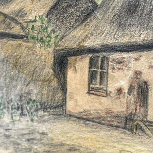 Antique Hand Drawn Reproduction of Van Gogh The Cottage, Thatched Roof Hut, Charming Rural Scene Farmhouse Decor zdjęcie 3