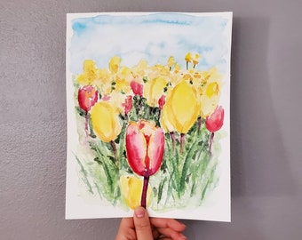 Spring Tulip Watercolor Art Print | Giclee Fine Art