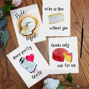 Set of 4 Cheesy Valentine Cards Printable | Watercolor Valentine Cards Digital Download