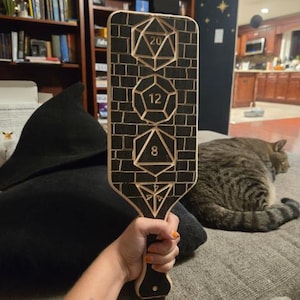 Wooden D&D BDSM Spanking Paddle, Nerdy Kinky Impact Toy, D20 Dice
