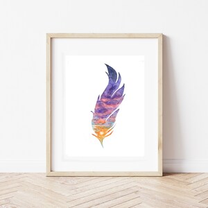 Dusk Sky Feather Watercolor | Fine Art Painting