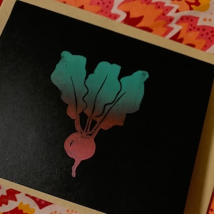 Hand carved and printed Radish cards