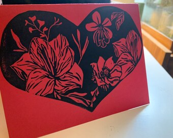 Valentine’s Day Floral Heart Cards - Black and Red