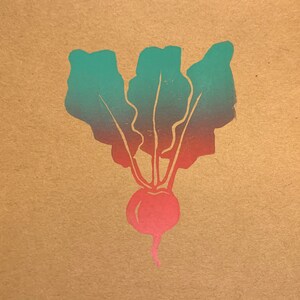 Hand carved and printed Radish Cards