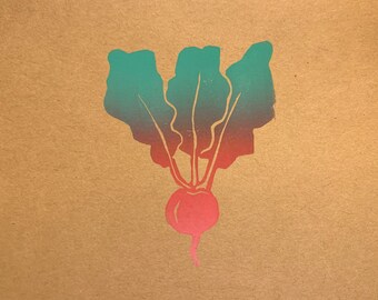Hand carved and printed Radish Cards