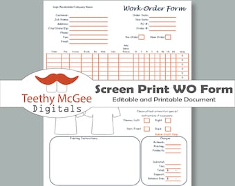 work order form for screen printing instant download etsy