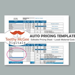 May include: A spreadsheet template for calculating the cost of beaded earrings. The template includes sections for labor time, material costs, profit margin, and recommended retail price. The spreadsheet is designed to help crafters and small business owners price their products accurately.