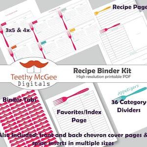 Recipe Binder Kit - Instant Download to Organize Your Kitchen in Spring Brights