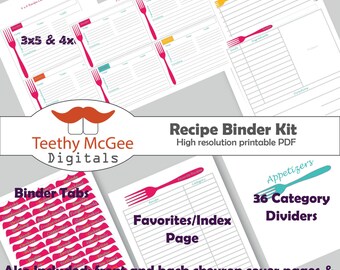 Recipe Binder Kit - Instant Download to Organize Your Kitchen in Spring Brights