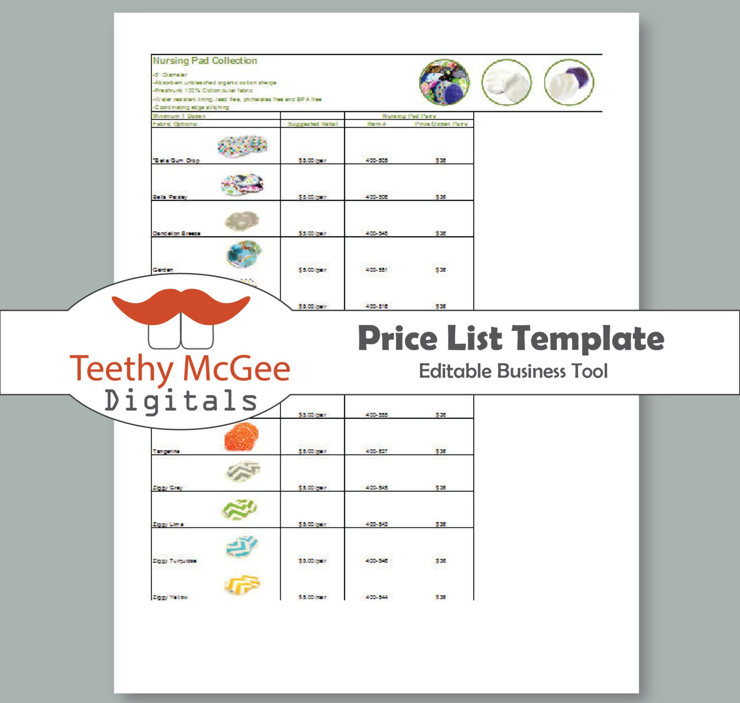 Price List Template Instant Download Editable for Wholesale and Retail