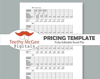 Pricing and Costing Template- Instant Download Editable Business Tool - Automatically Calculates Price