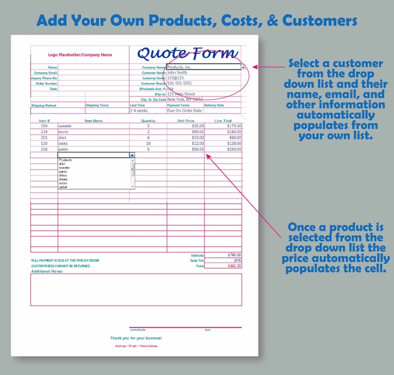 Automatic Quote Form Template Instant Download Editable Business Tool ...