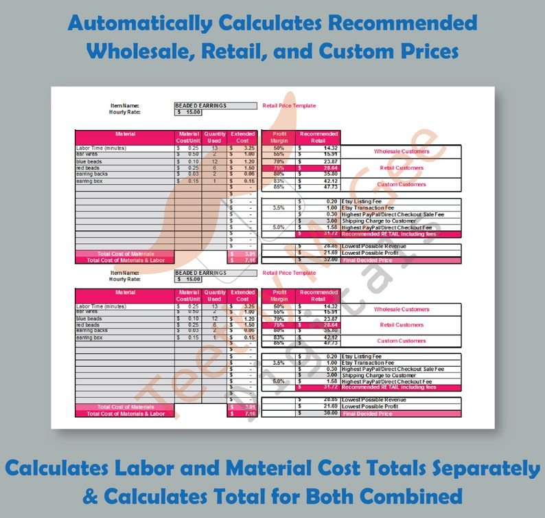 Price Template for Etsy Sellers Instant Download Editable Business Tool