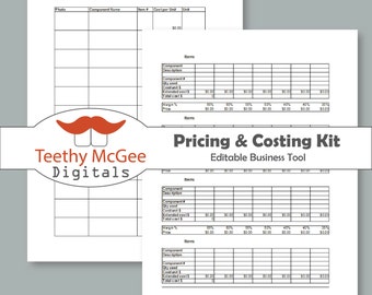 Pricing & Costing Kit - Instant Download 2 Documents - Pricing Worksheet and Component Tracker - Automatically Calculates Price