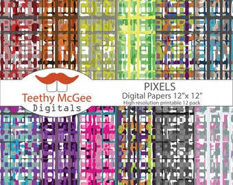 Printable Scrapbook and Craft Papers PDF Instant Downloadable File - Pixels