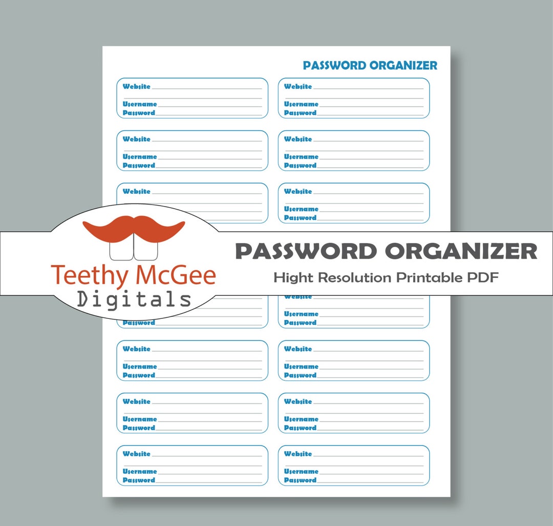 Password Collectore Password Organizer BLUE - Instant Download Printable Website, Username ...