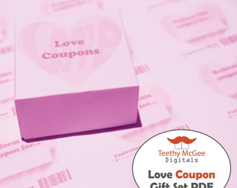 Printable Love Coupon Gift Set - PDF Instant Downloadable File - Pink