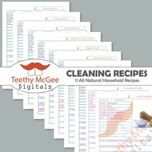 Natural Cleaning Recipes - Instant Download - 11 DIY All Natural Tested Cleaner Recipes & Blank Page To Type in Your Own Recipes