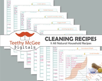 Natural Cleaning Recipes - Instant Download - 11 DIY All Natural Tested Cleaner Recipes & Blank Page To Type in Your Own Recipes